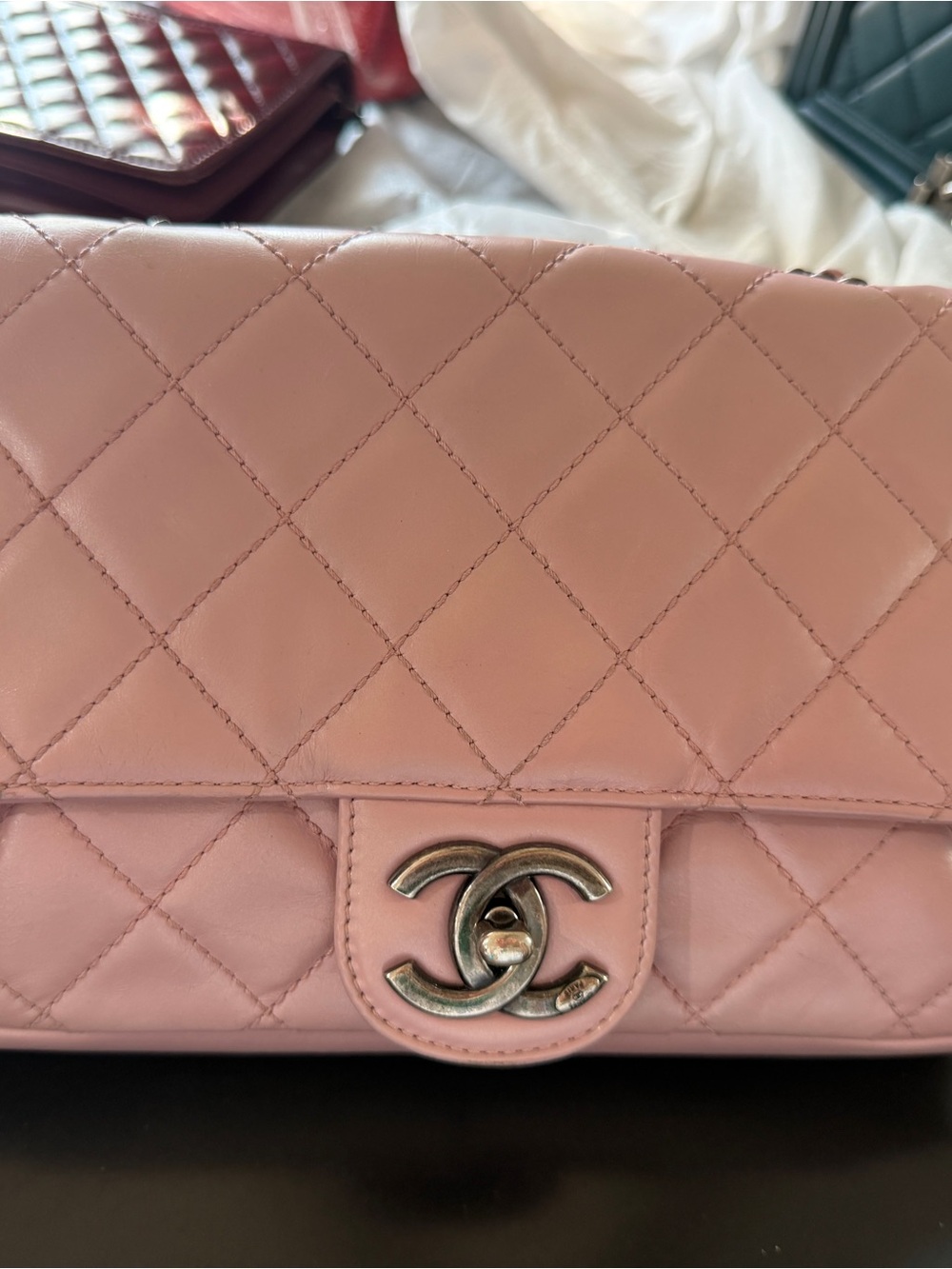 CHANEL Pink Quilted Lambskin Classic Flap Bag with Silver-Tone CC